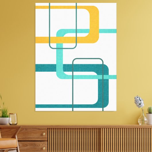 Retro Mid Century Atomic Age 23 Blauwgroen, Sinaas Canvas Afdruk (Insitu (Woonkamer))