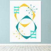 Retro Mid Century Atomic Age 24 Blauwgroen, Aqua,  Canvas Afdruk (Insitu (Houten vloer))