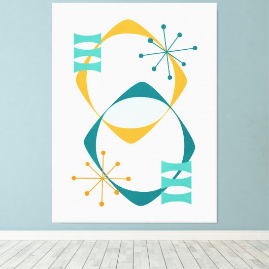 Retro Mid Century Atomic Age 24 Blauwgroen, Aqua,  Canvas Afdruk (Insitu (Houten vloer))