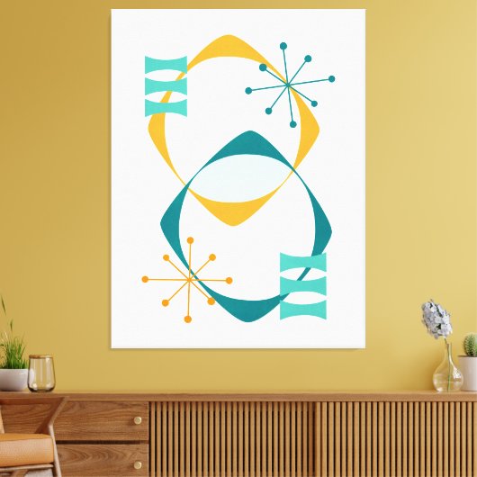 Retro Mid Century Atomic Age 24 Blauwgroen, Aqua,  Canvas Afdruk (Insitu (Woonkamer))