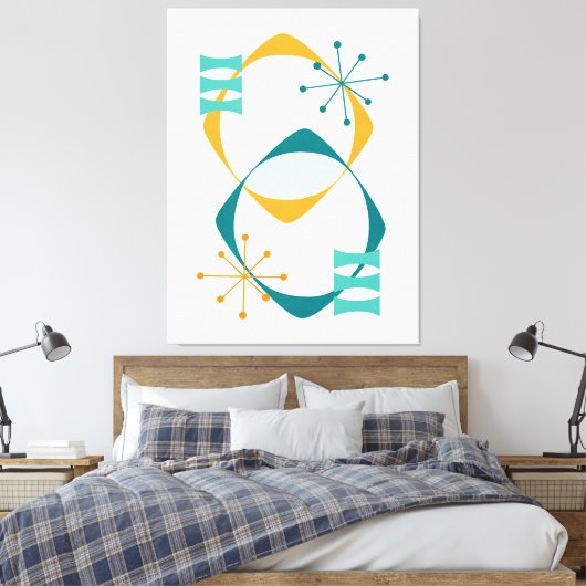 Retro Mid Century Atomic Age 24 Blauwgroen, Aqua,  Canvas Afdruk (Insitu (Slaapkamer))