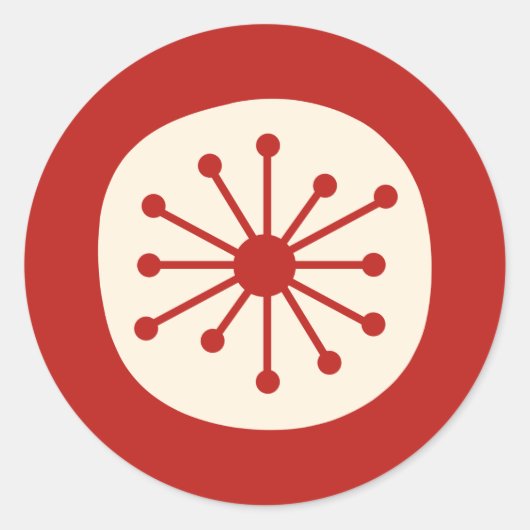 Retro mid Century Atomic Dot Simple Red Cream Ronde Sticker (Voorkant)