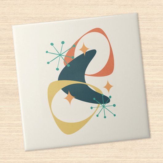 Retro Mid Century Atomic Space Age Abstract Tegeltje