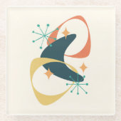 Retro Mid Century atoomruimtetijd 20 houtskool Glazen Onderzetter (Voorkant)