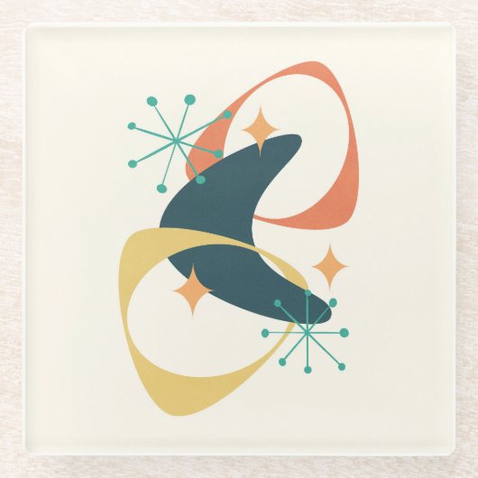 Retro Mid Century atoomruimtetijd 20 houtskool Glazen Onderzetter (Voorkant)