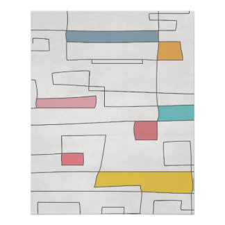 Retro mid-century blok abstract in pasteltinten perfect poster