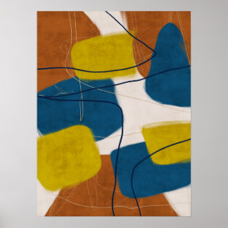 Retro Mid Century Brown en Blue Modern Abstract Poster