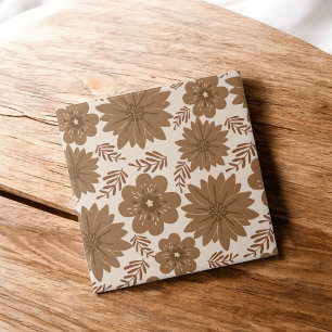 Retro  Mid Century bruin bloempatroon Tegeltje
