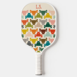 Retro Mid-Century Bull Pattern Monogrammed  Pickleball Paddle