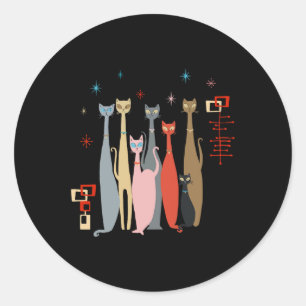 Retro  Mid-Century Cats Modern Look jaren '50 jare Ronde Sticker