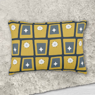 Retro Mid Century Funky Blokken 2 Navy, Mosterd Accent Kussen