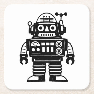 Retro Mid Century Geïnspireerde Robot Vierkante Kartonnen Onderzetter