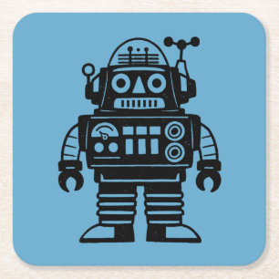 Retro Mid Century Geïnspireerde Robot Vierkante Kartonnen Onderzetter