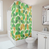 Retro Mid Century Geometric Floral Green Douchegordijn (In situ)