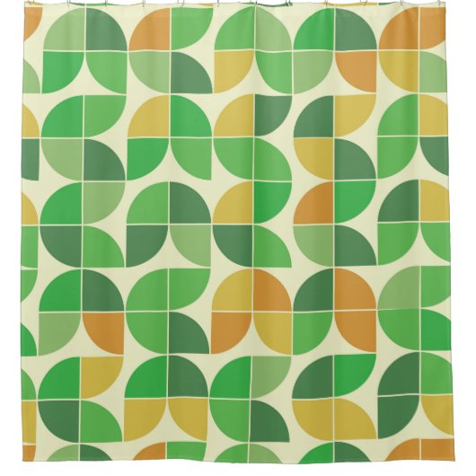 Retro Mid Century Geometric Floral Green Douchegordijn (Voorkant)