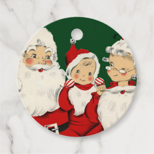 Retro Mid-Century Kerstman Familie – Kitsch Claus Bedankjes Labels
