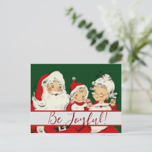 Retro Mid-Century Kerstman Familie – Kitsch Claus Briefkaart