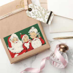 Retro Mid-Century Kerstman Familie – Kitsch Claus Rechthoekige Sticker