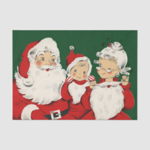 Retro Mid-Century Kerstman Familie – Kitsch Claus Tissuepapier