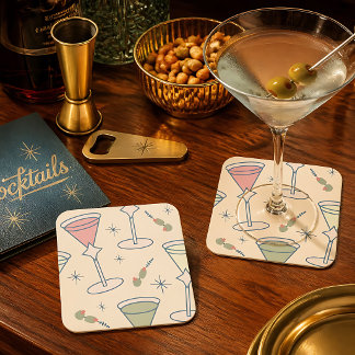 Retro Mid-Century Martini Vierkante Kartonnen Onderzetter