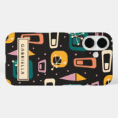 Retro Mid Century Mod Atomic Black, gepersonalisee Case-Mate iPhone Case (Achterkant (horizontaal))