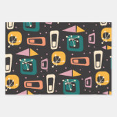 Retro Mid Century Mod Atomic Space Age Black Inpakpapier Vel (Voorkant)