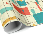 Retro Mid Century Mod Atomic Space Age Blauwgroen  Cadeaupapier (Rol Hoek)