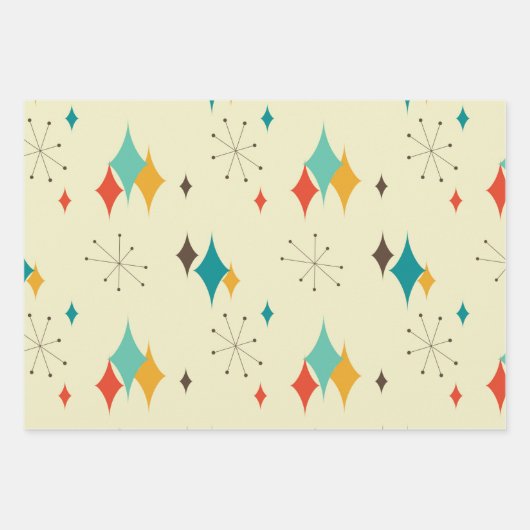 Retro Mid Century Mod Atomic Space Age Blauwgroen  Inpakpapier Vel (Voorkant 3)