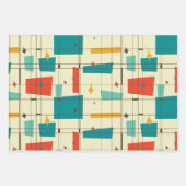 Retro Mid Century Mod Atomic Space Age Blauwgroen  Inpakpapier Vel (Voorkant)
