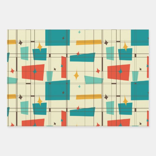 Retro Mid Century Mod Atomic Space Age Blauwgroen  Inpakpapier Vel (Voorkant)