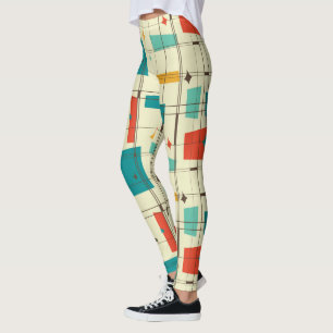 Retro Mid Century Mod Atomic Space Age Blauwgroen  Leggings