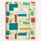 Retro Mid Century Mod Atomic Space Age Blauwgroen  Notitieboek (Voorkant)