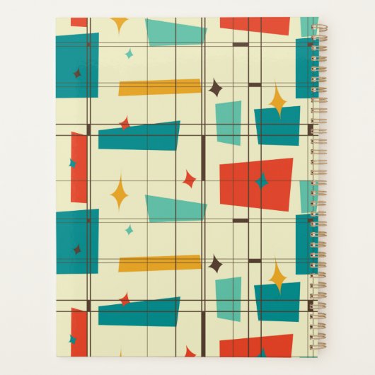Retro Mid Century Mod Atomic Space Age Blauwgroen  Planner (Achterkant)