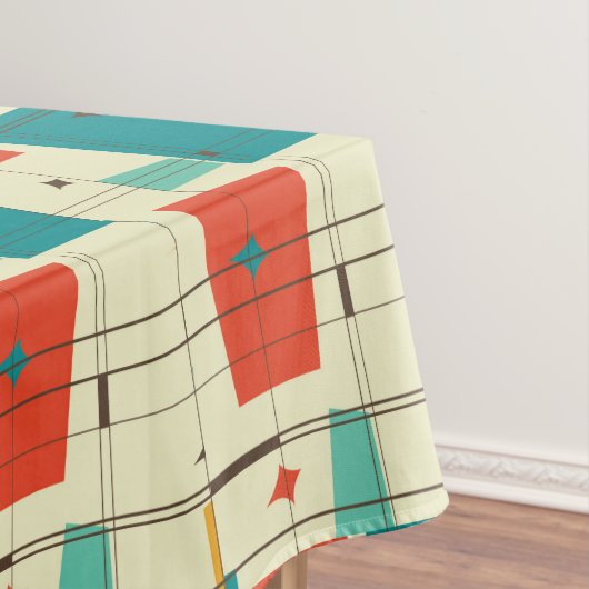 Retro Mid Century Mod Atomic Space Age Blauwgroen Tafelkleed (Voorbeeld)