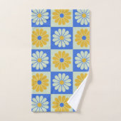 Retro Mid Century Mod Flowers in Blue en Yellow Bad Handdoek (Handdoek)