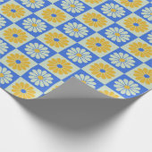 Retro Mid Century Mod Flowers in Blue en Yellow Cadeaupapier (Hoek)