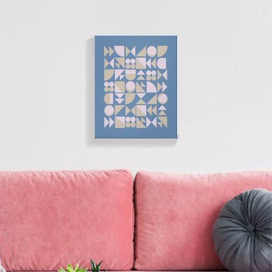 Retro Mid Century Mod Geometric Shapes Blue Canvas Afdruk (Insitu (Woonkamer))