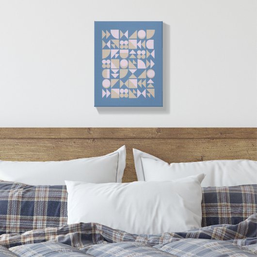 Retro Mid Century Mod Geometric Shapes Blue Canvas Afdruk (Insitu (Slaapkamer))