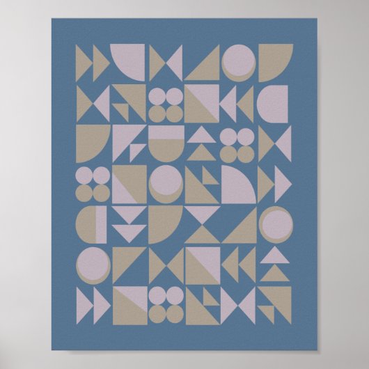 Retro Mid Century Mod Geometric Shapes Blue Poster (Voorkant)