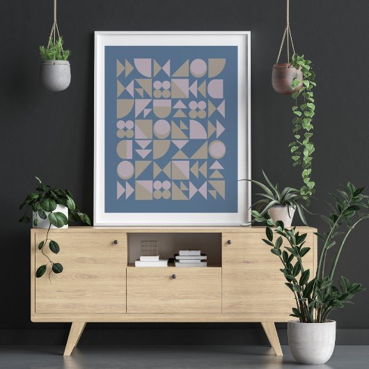 Retro Mid Century Mod Geometric Shapes Blue Poster