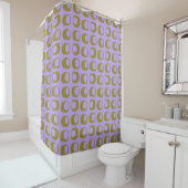 Retro Mid Century Mod Pattern Olive en Lavender Douchegordijn (In situ)