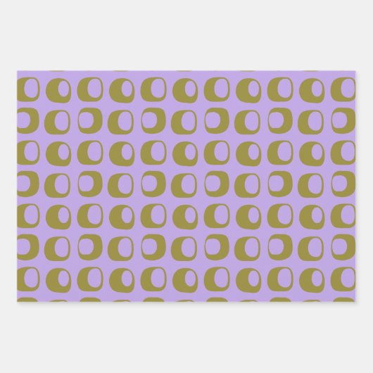 Retro Mid Century Mod Pattern Olive en Lavender Inpakpapier Vel (Voorkant 2)