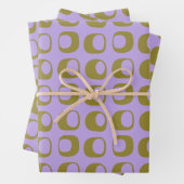Retro Mid Century Mod Pattern Olive en Lavender Inpakpapier Vel (In situ)