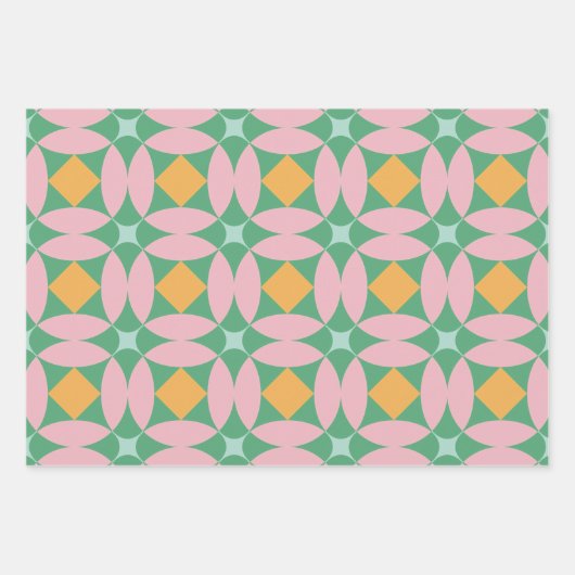 Retro Mid Century Mod Shapes Patroon | Roze groen Inpakpapier Vel (Voorkant)