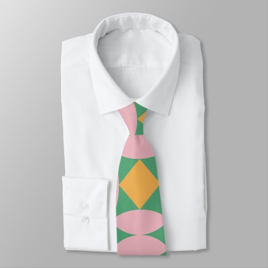 Retro Mid Century Mod Shapes Patroon | Roze groen Stropdas (Gebonden)