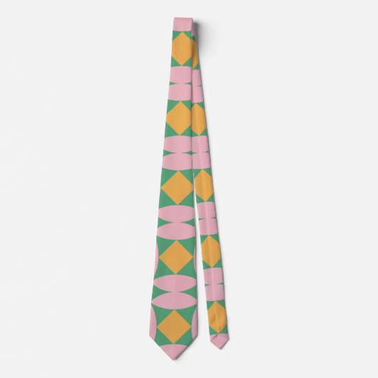 Retro Mid Century Mod Shapes Patroon | Roze groen Stropdas (Voorkant)