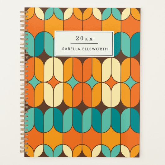 Retro Mid Century Mod Sinaasappel gepersonaliseerd Planner (Voorkant)