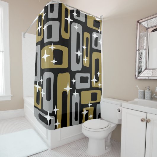 Retro Mid Century Modern Abstract Douchegordijn (In situ)