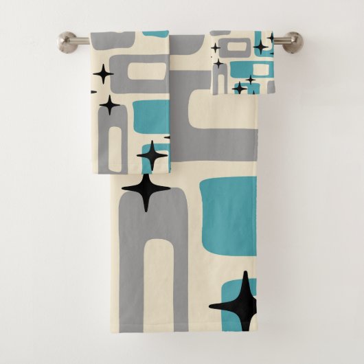 Retro Mid Century Modern Abstract patroon Bad Handdoek (Insitu)