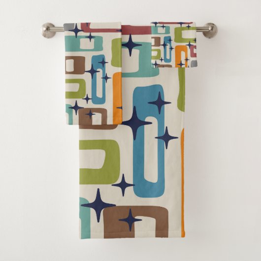 Retro Mid Century Modern Abstract patroon Bad Handdoek (Insitu)